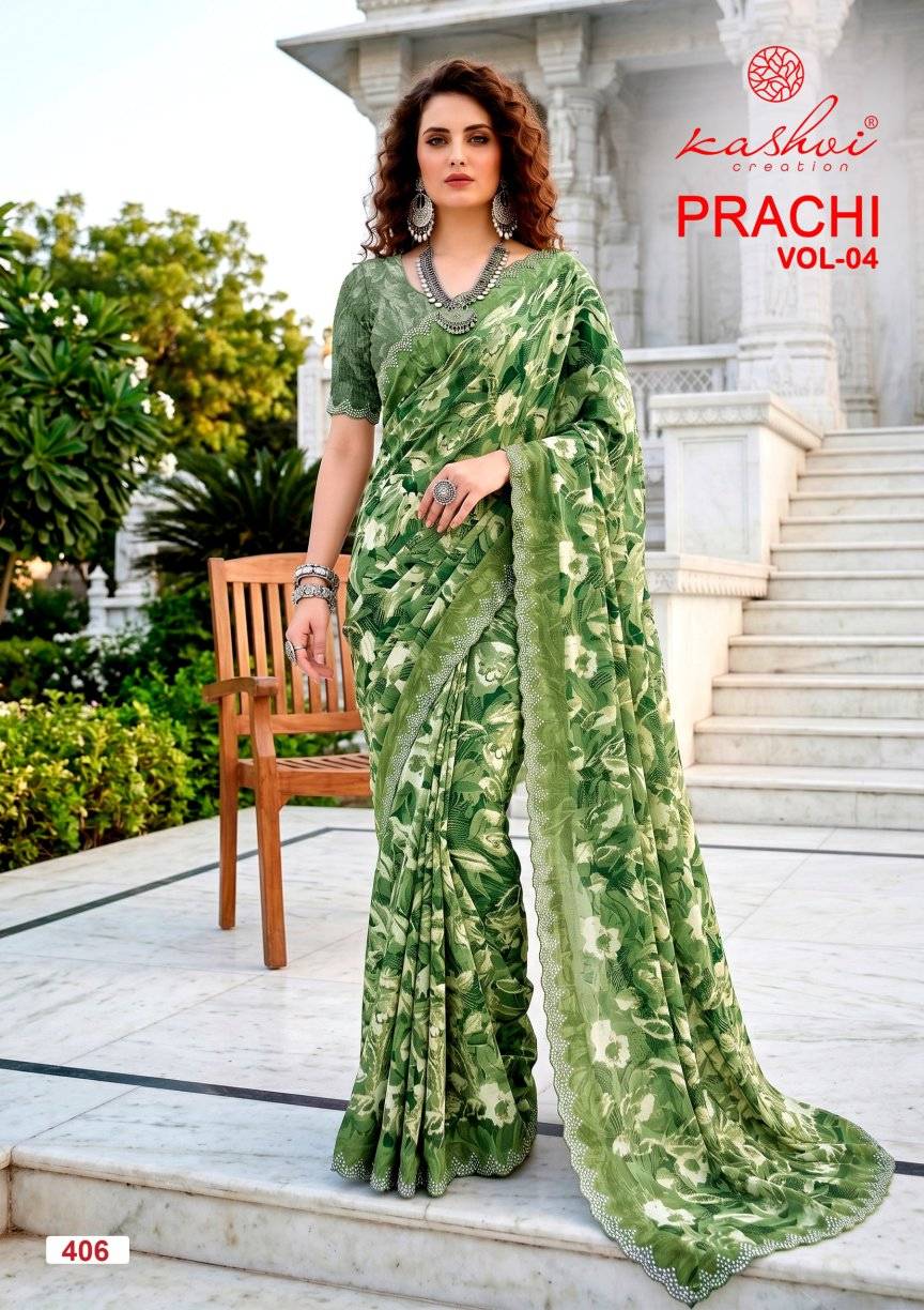 PRACHI VOL. 4 By KASHVI CREATION 401 To 408 Series Series Indian Traditional Wear PC RIMZIM sarees At Wholesale Price